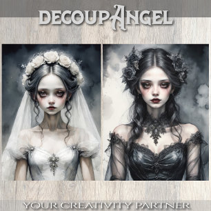 Twin Brides in Black and White - Decoupage - Tissue Paper