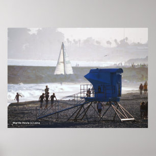 Twin Bridges Lifeguard House & Sailboat II Poster