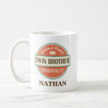 Twin Brother Personalised Office Mug Gift<br><div class="desc">Funny vintage logo says genuine and trusted premium quality Twin Brother.  Give a unique customised appreciation gift to Your Twin Brother as a birthday gift or Father's day gift.  Personalised with their name.</div>