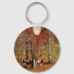 Twin Brown and White Horses Key Ring