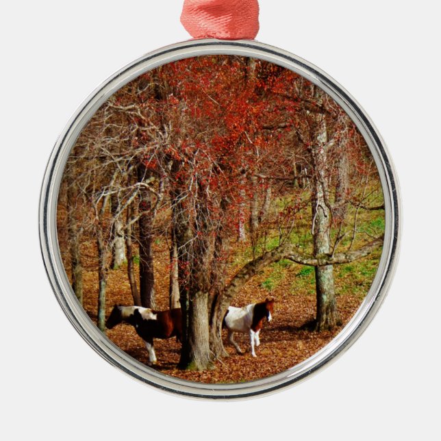 Twin Brown and White Horses Metal Tree Decoration (Front)