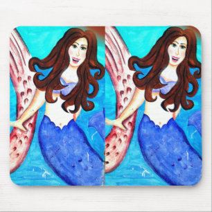 twin brunette mermaid mousepad