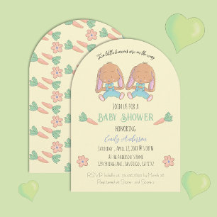 Twin Bunnies Arch Yellow Baby Shower Invitation