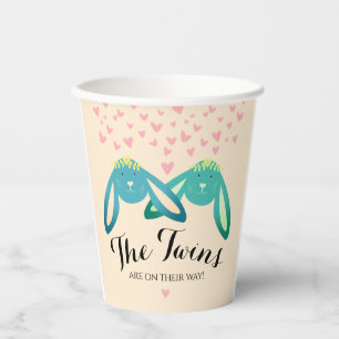 Twin Bunnies Baby Shower Light Yellow Party Paper Cups