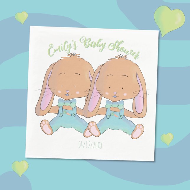 Twin Bunnies Baby Shower White Paper Napkin (Twin bunnies spring baby shower paper napkins )