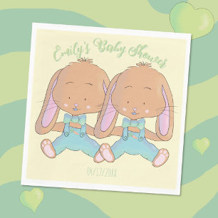 Twin Bunnies Baby Shower Yellow Paper Napkin