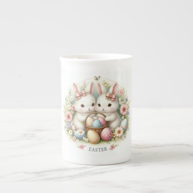 Twin Bunnies Easter Bone China Mug (Front)