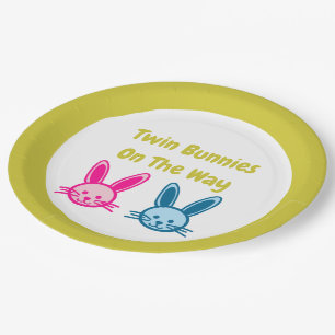 Twin Bunnies On The Way Pregnancy Paper Plate