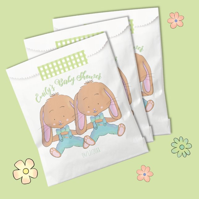 Twin Bunnies Spring Baby Shower Favour Bags (Cute twin bunnies spring baby shower favor bags .)