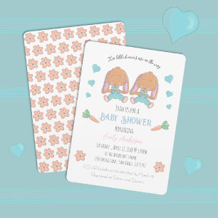 Twin Bunnies Spring Easter Baby Shower Invitation
