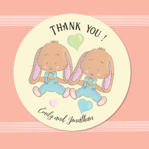 Twin Bunnies Spring Thank You Yellow Sticker