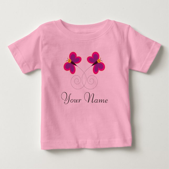 Twin Butterflies Personalised Girls Baby T-Shirt (Front)