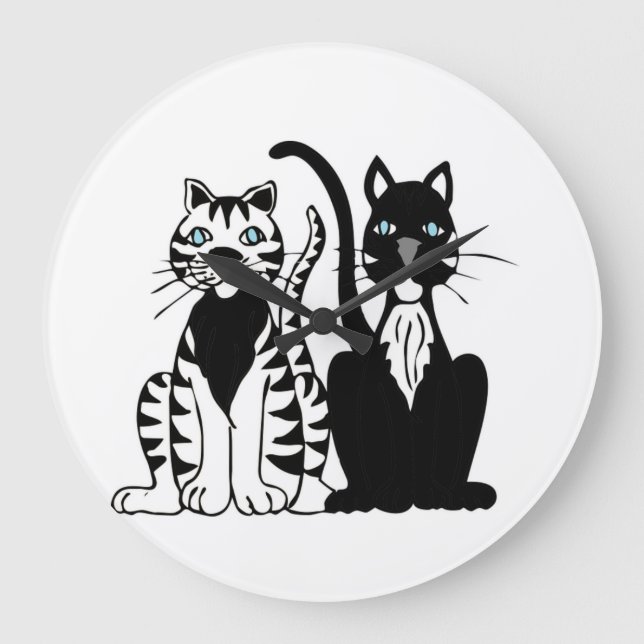 Twin Cartoon Cats Large Clock (Front)