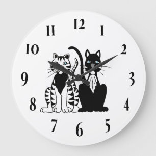 Twin Cartoon Cats Large Clock
