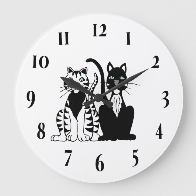 Twin Cartoon Cats Large Clock (Front)