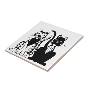Twin Cartoon Cats Tile