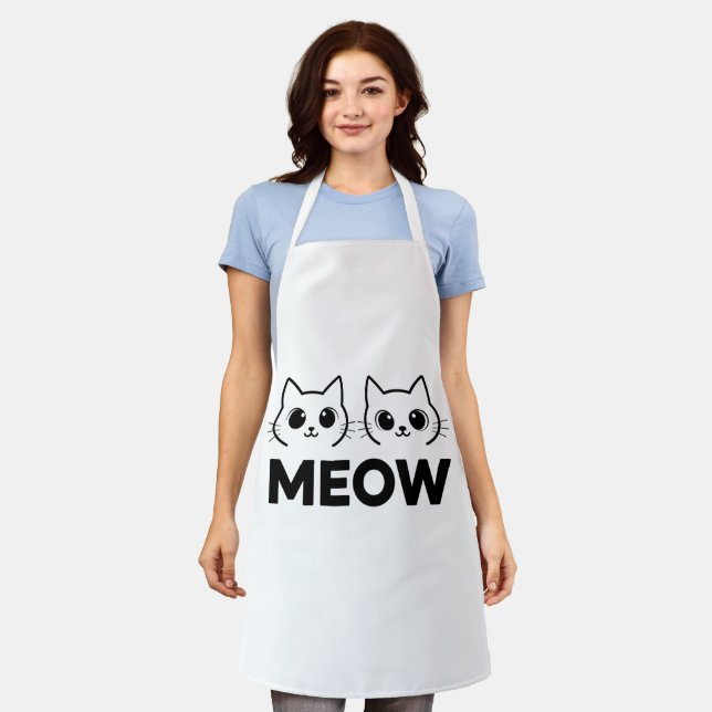 Twin Cats Meow - Cute Minimalist Cat Face Line Art Apron (Worn)