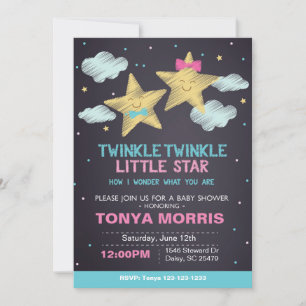 Twin Chalkboard Little Star Baby Shower Invite
