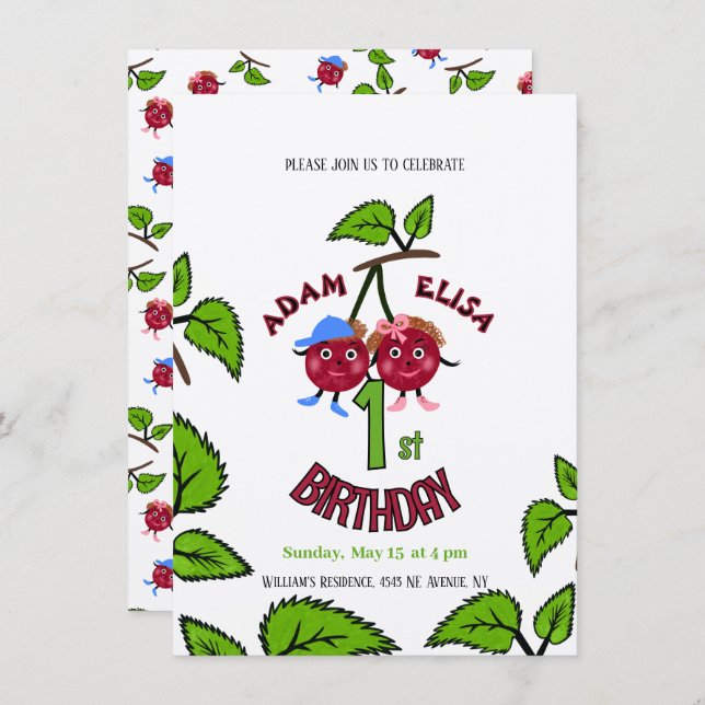 Twin cherries  invitation (Front/Back)