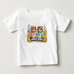 Twin chipmunks in rainbow baby T-Shirt