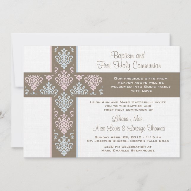Twin Christening and First Communion Invitation (Front)