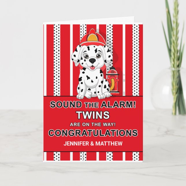 Twin Congratulations Dalmatian Puppy Firehouse Card (Front)