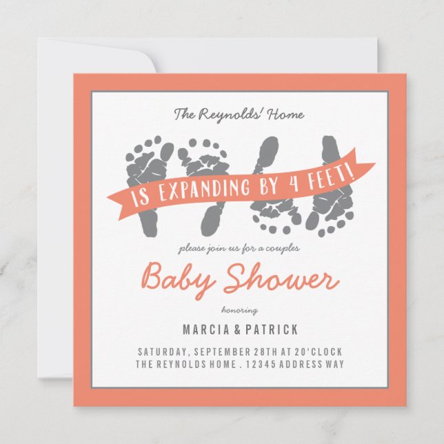 Twin Couples Shower Invitation in Peach (Front)