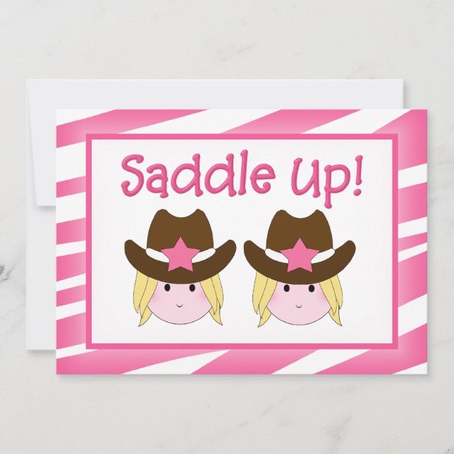 Twin Cowgirl  Birthday Invitations (Front)
