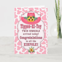 Twin Cowgirls New Baby Pink Western Congratulation