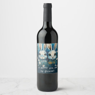 TWIN Cute bunnies Wine Label