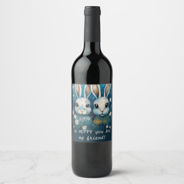 TWIN Cute bunnies  Wine Label (Front)