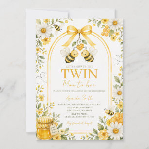Twin Cute Honey Bee Girl Baby Shower Daisy Floral Invitation