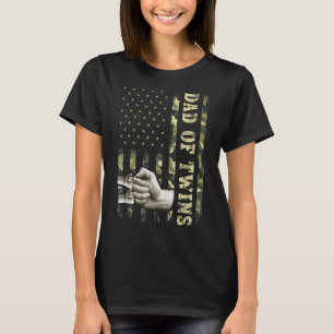 Twin Dad Men Camouflage American Flag Dad Of Twin T-Shirt