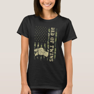 Twin Dad Men Dad Of Twins Camouflage American Fla T-Shirt