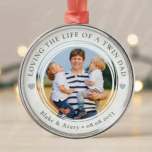 Twin Dad Photo Keepsake Hearts Metal Ornament