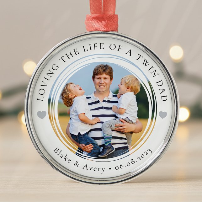 Twin Dad Photo Keepsake Hearts Metal Ornament (Creator Uploaded)