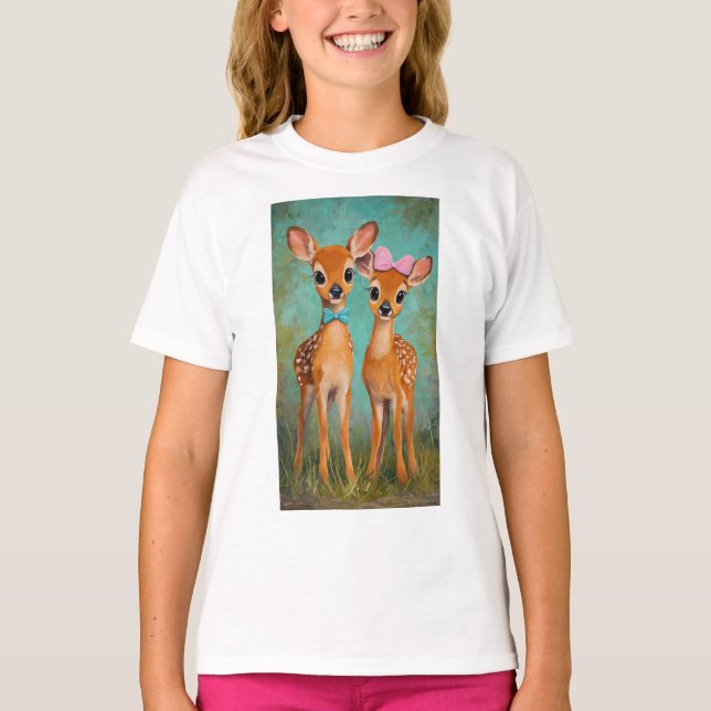 Twin Deer Cartoon Woodland Tee (Front)