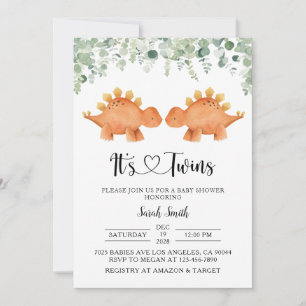 Twin Dinosaurs Baby Shower Invitation