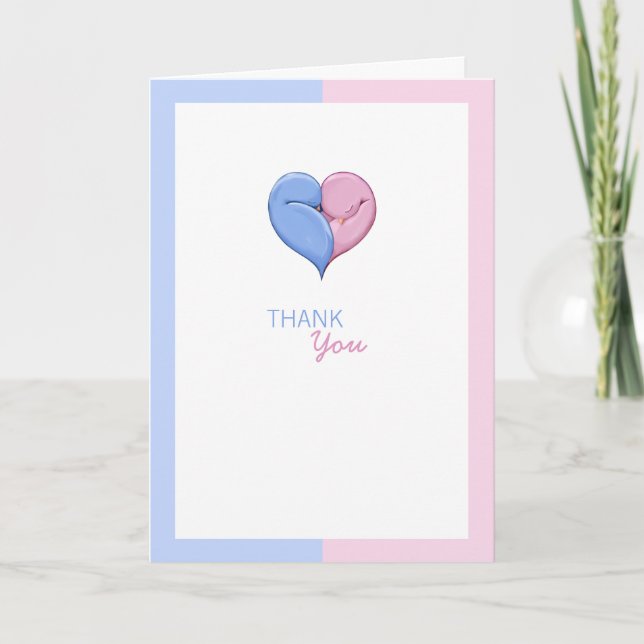 Twin Doves Heart Baby Shower Thank You Card (Front)