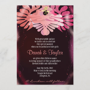 Twin Doves Jewish Baby Naming Invitation Hebrew