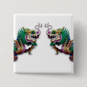 Twin Dragons 15 Cm Square Badge