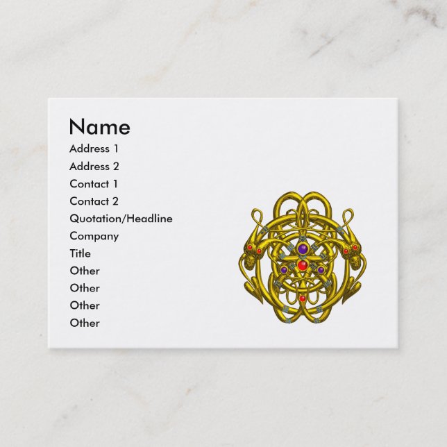 TWIN DRAGONS / GOLD CELTIC KNOTS White Business Card (Front)