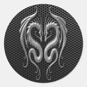 Twin Dragons with Steel Mesh Effect Classic Round Sticker
