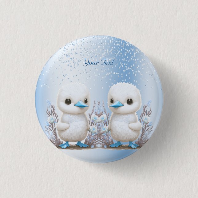 Twin Ducks Blue Floral Button (Front)