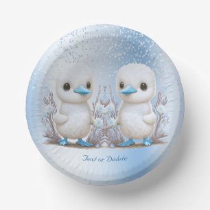 Twin Ducks Blue Floral Paper Bowl Plate