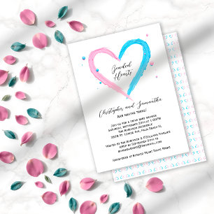 Twin Elegant Blue Pink Heart Twins Baby Shower Invitation