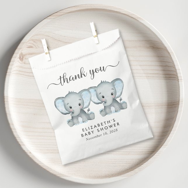 Twin Elephant Baby Boys Shower Thank You Favour Bag (Creator Uploaded)