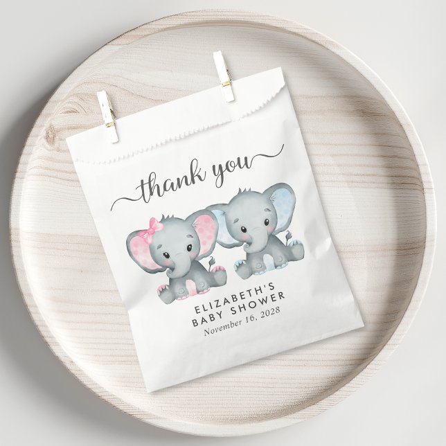 Twin Elephant Baby Girl Boy Shower Thank You Favour Bag (Creator Uploaded)