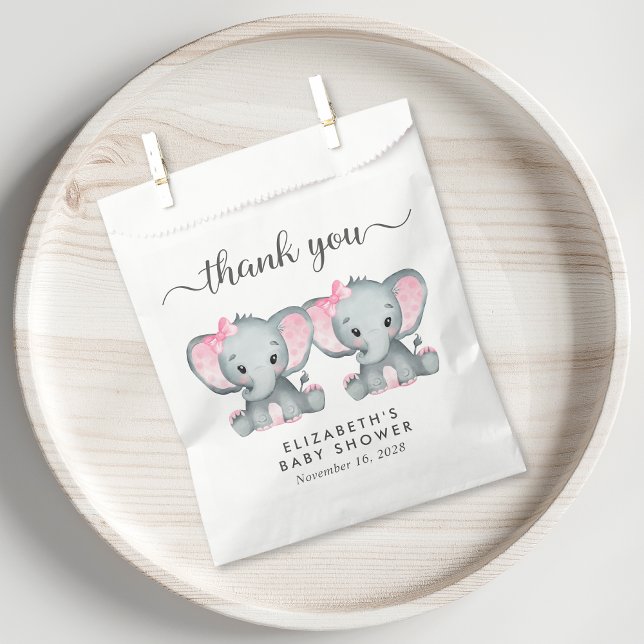 Twin Elephant Baby Girls Shower Thank You Favour Bag (Creator Uploaded)