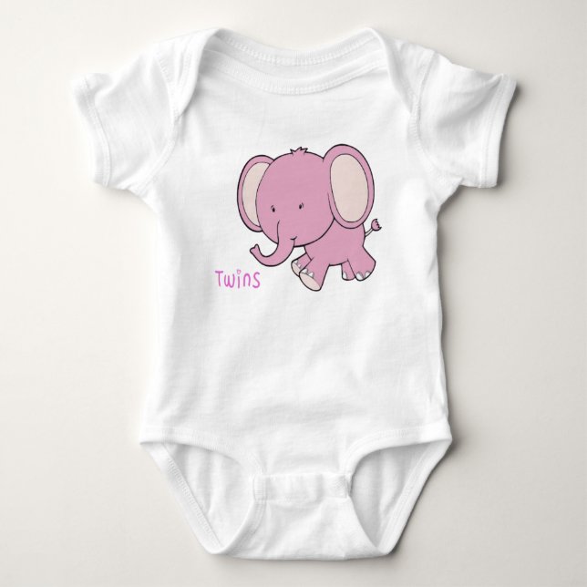 Twin Elephant baby onsie Bodysuit (Front)